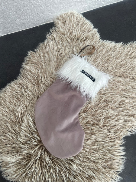 Stor julesok i sart Rosa velour med fake fur.