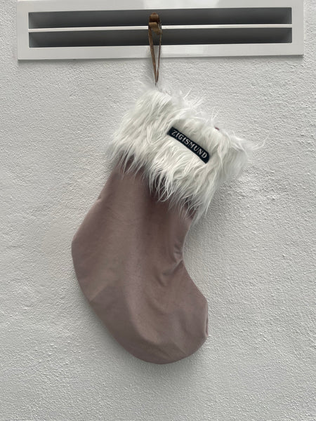 Stor julesok i sart Rosa velour med fake fur.