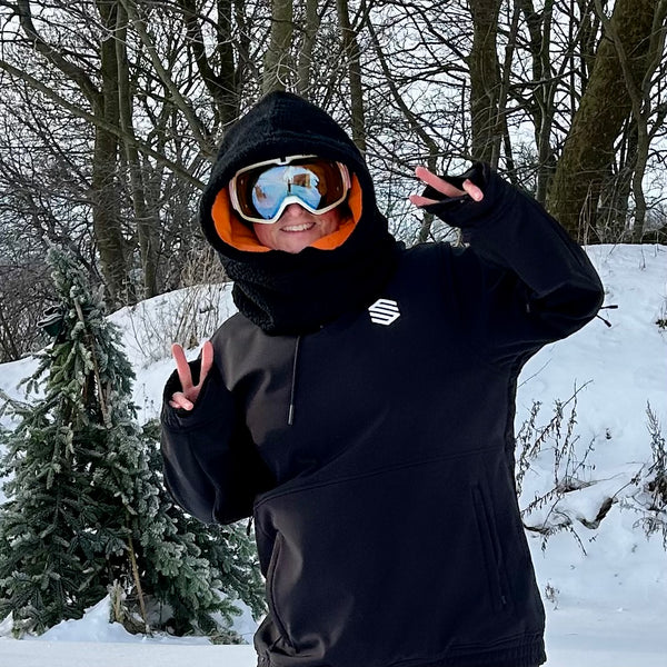 Balaclava i sort Teddy med orange fleece.