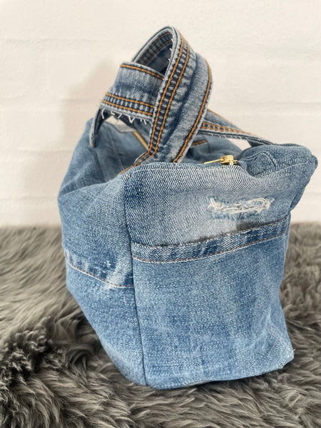 Denim Makeup/toilettaske i denim med slid