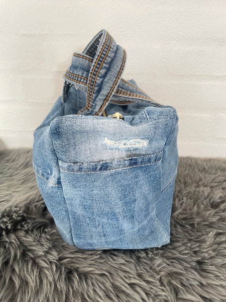 Denim Makeup/toilettaske i denim med slid