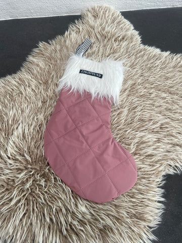 Stor julesok i mørk Rosa quilt med fake fur.