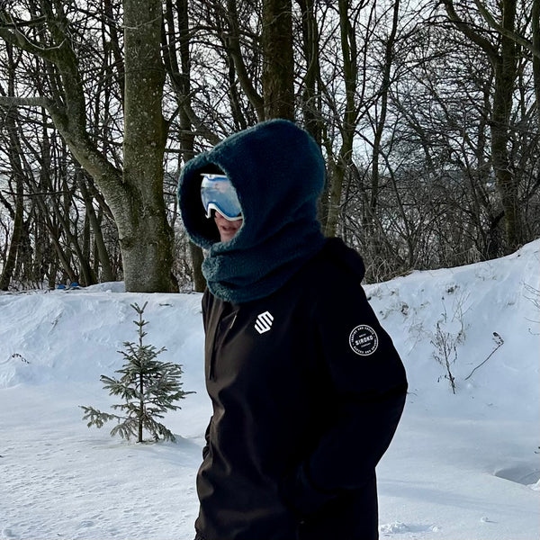 Balaclava i petrol Teddy med sort fleece.