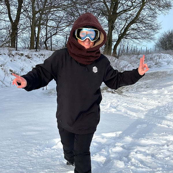 Balaclava i brunt Teddy med beige fleece.