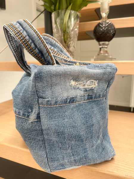 Denim Makeup/toilettaske i denim med slid