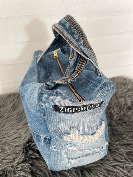 Denim Makeup/toilettaske i denim med slid