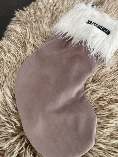 Stor julesok i sart Rosa velour med fake fur.