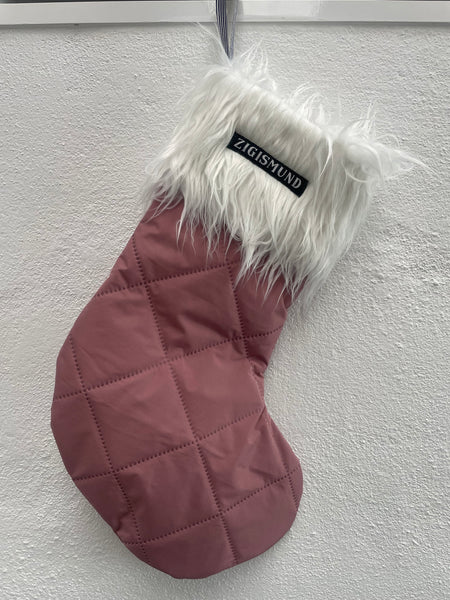 Stor julesok i mørk Rosa quilt med fake fur.