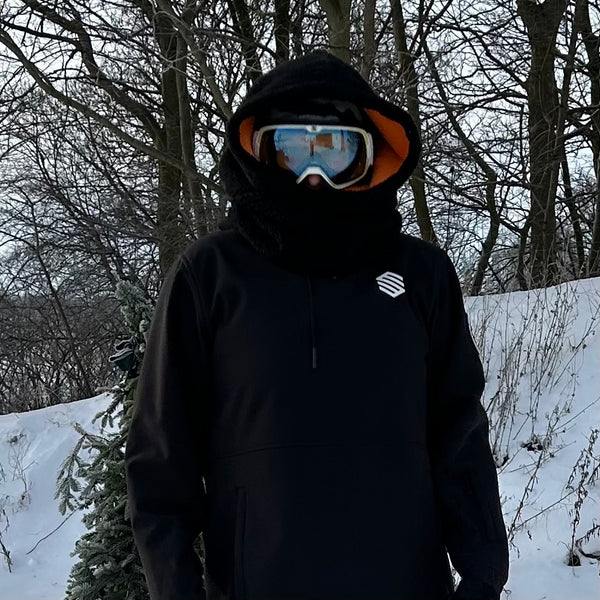 Balaclava i sort Teddy med orange fleece.