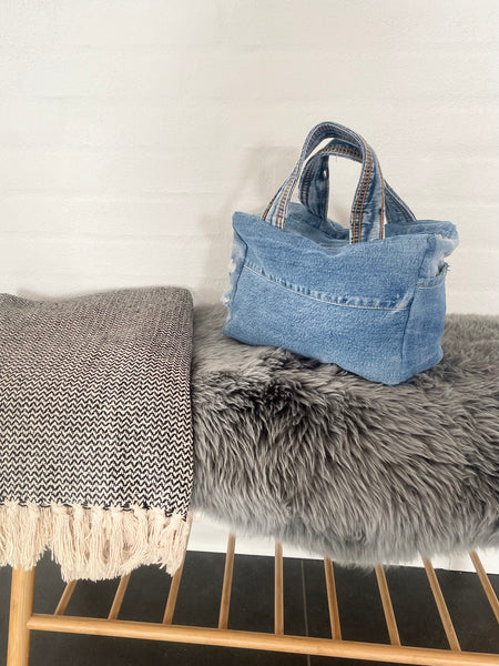 Denim Makeup/toilettaske i denim med slid