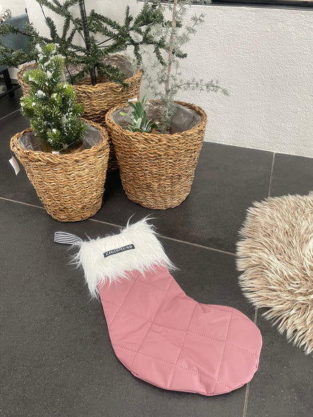 Stor julesok i mørk Rosa quilt med fake fur.