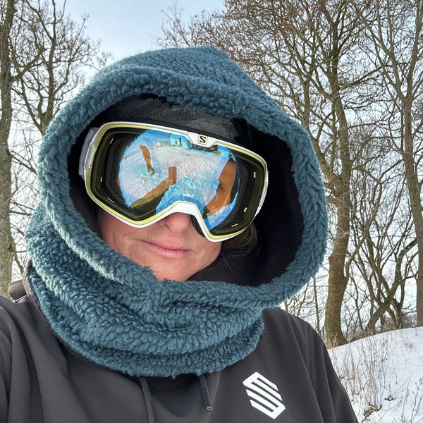 Balaclava i petrol Teddy med sort fleece.