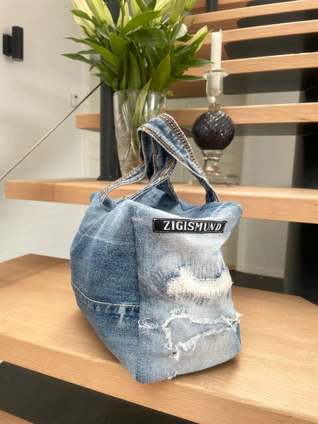 Denim Makeup/toilettaske i denim med slid