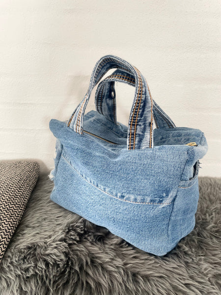 Denim Makeup/toilettaske i denim med slid