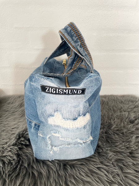 Denim Makeup/toilettaske i denim med slid