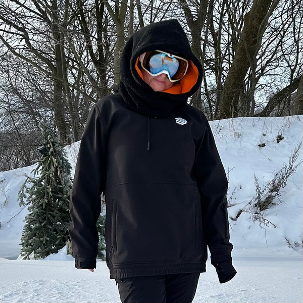 Balaclava i sort Teddy med orange fleece.