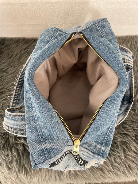 Denim Makeup/toilettaske i denim med slid