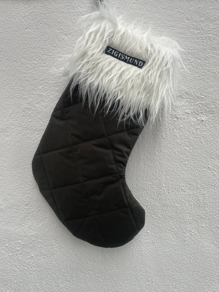 Stor julesok i army quilt med fake fur.