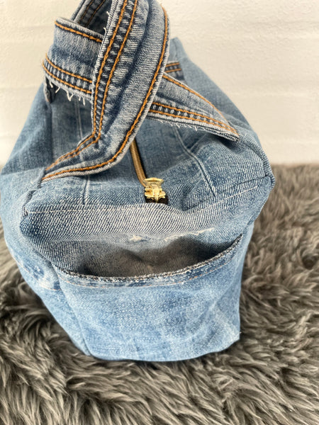 Denim Makeup/toilettaske i denim med slid
