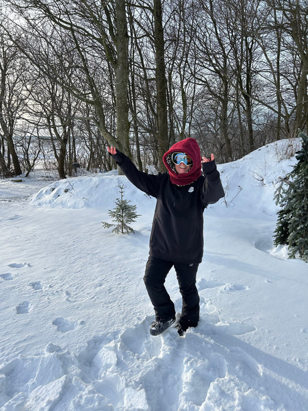 Balaclava i boudeaux Teddy med Leo fleece.