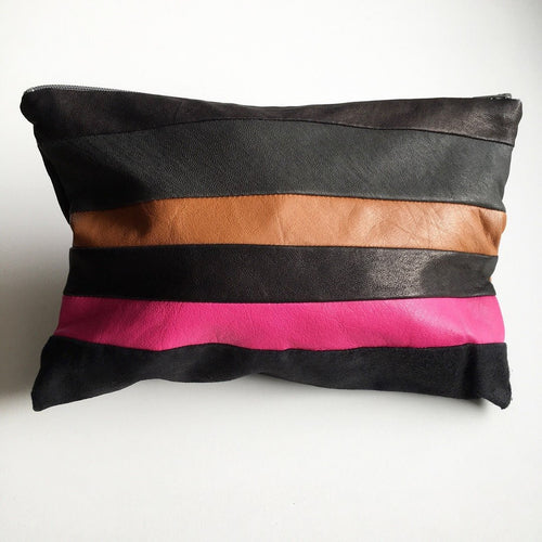 Clutch i brun/pink/antracit og sort skind. - TrikkerDesign