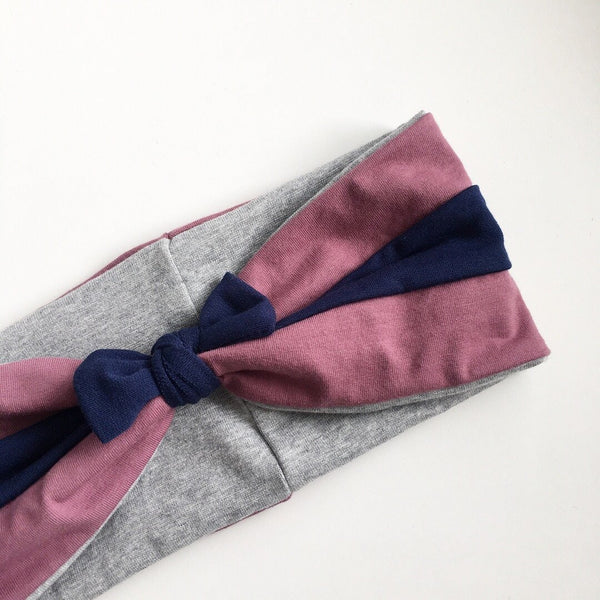 Pandebånd i blå, grå og rosa jersey - TrikkerDesign