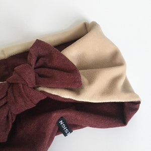 Pandebånd i bordeaux og beige Stretch med sløjfe